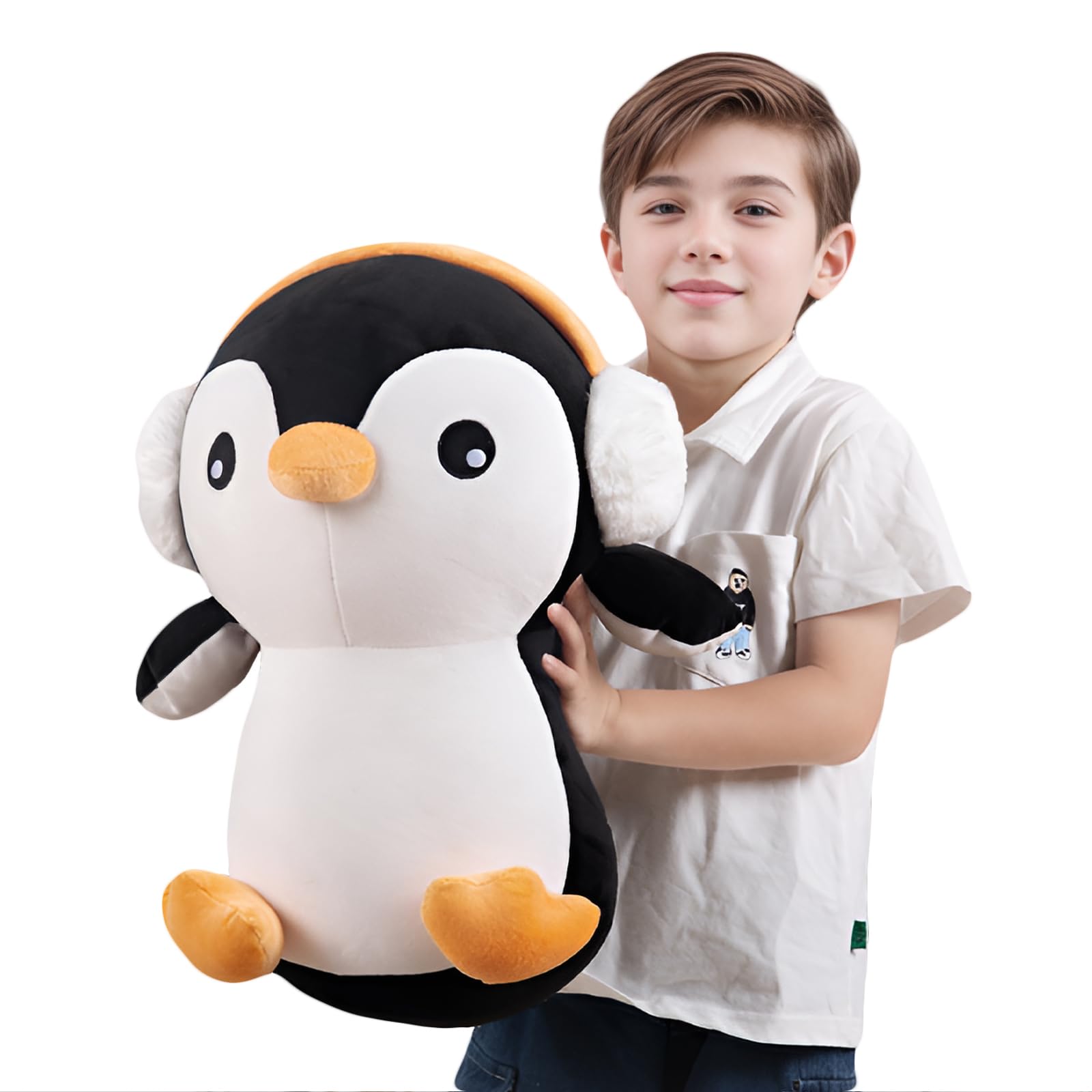 Mmguai 16 ' Cute Big Headphones Penguin Plush Soft Body Pillow Plushies, Large Black Penguin Stuffed Animals Toy Room Decor, Gi